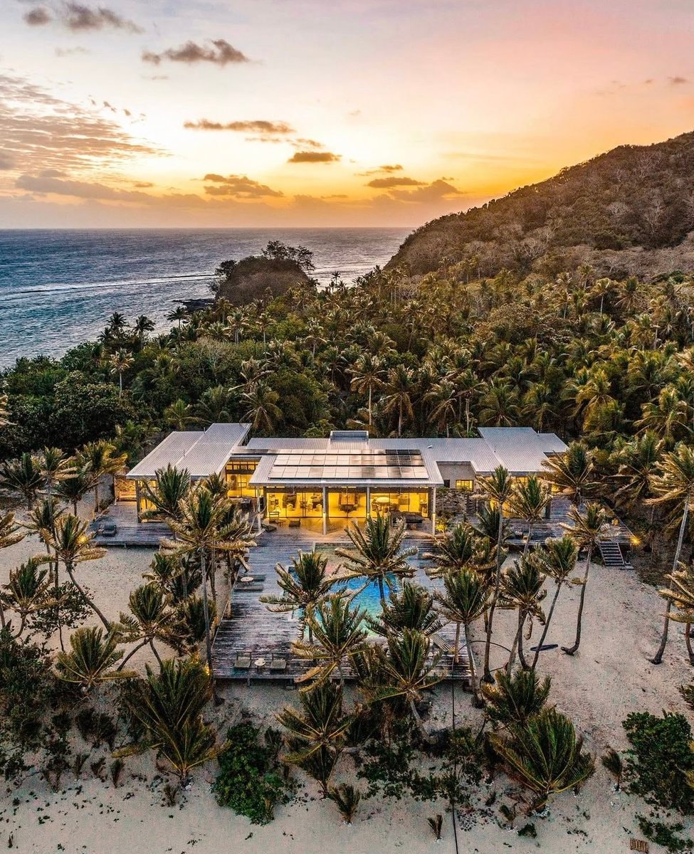 modern villa at dusk