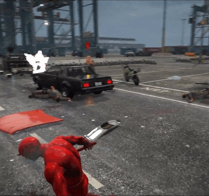 red suit character wielding large sword
