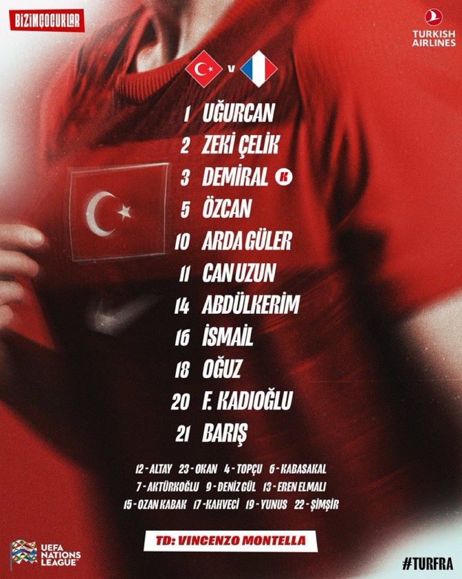 Turkey vs France starting 11