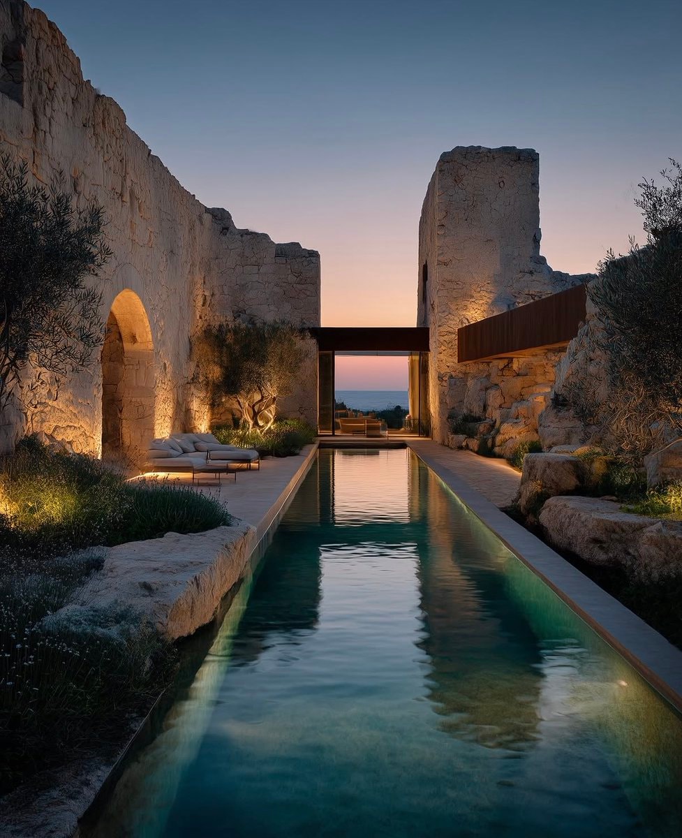 Modern stone house infinity pool (photo 2 of 2)