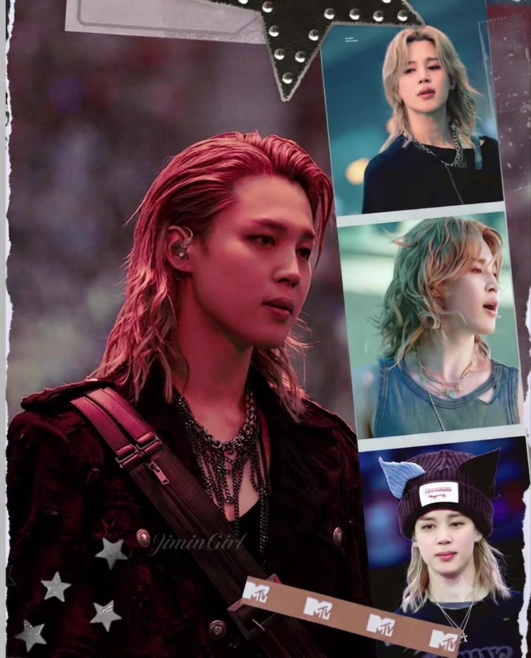 Jimin pink hair guitar