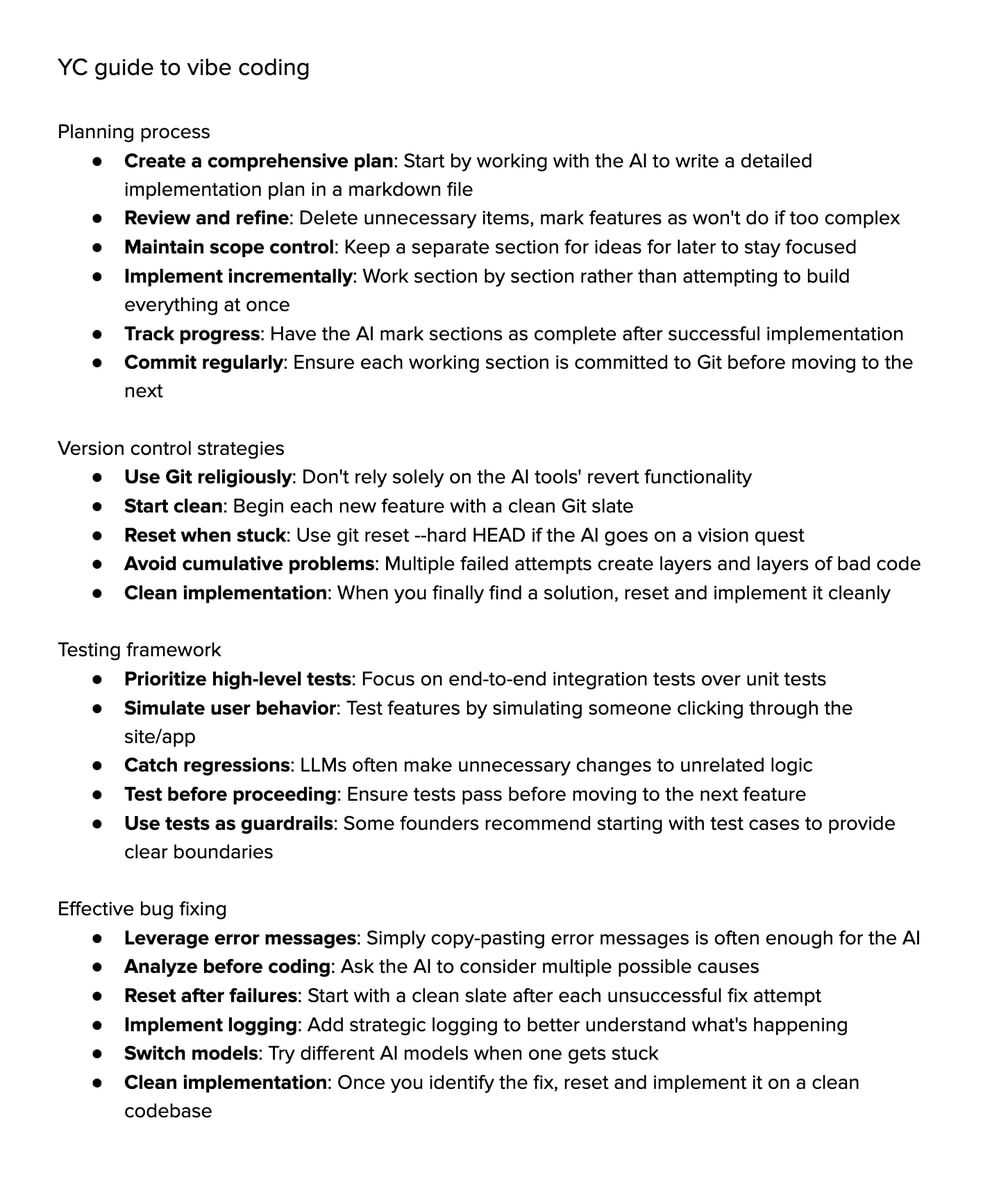 YC guide to vibe coding (photo 1 of 2)