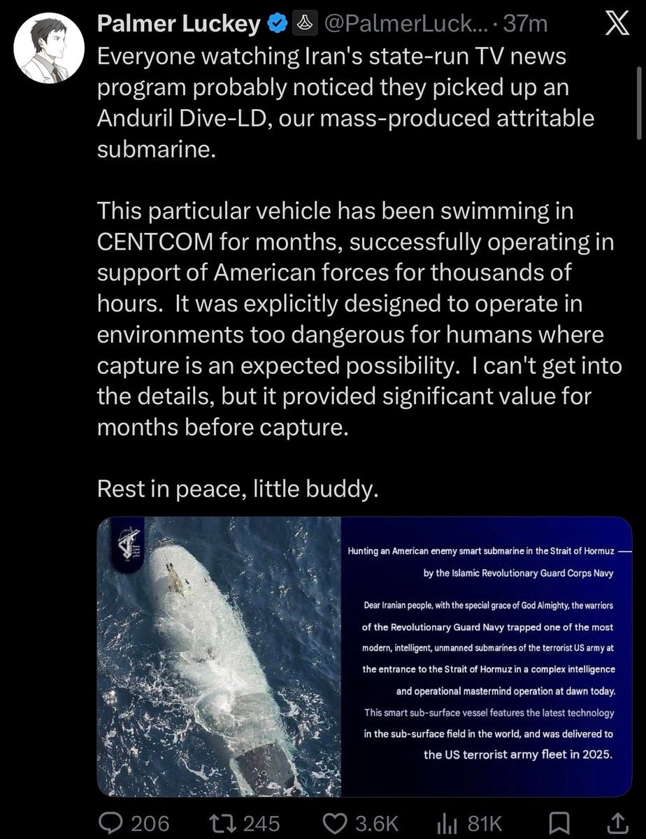 Palmer Luckey submarine captured by Iran