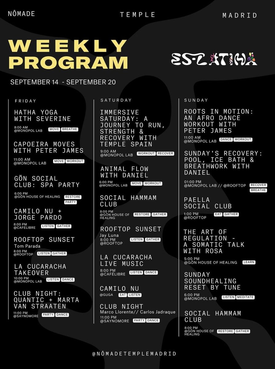 Nômade Temple Madrid ES LATINA event schedule (photo 2 of 3) Nômade Temple Madrid ES LATINA event schedule (photo 2 of 3)