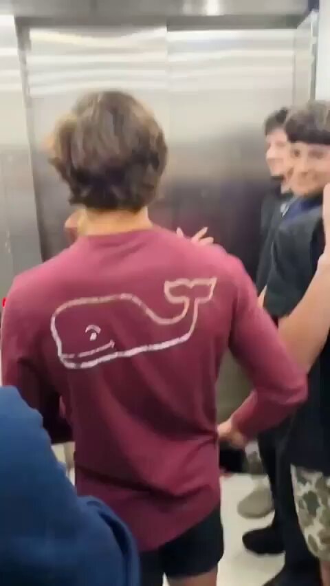 Woman trapped in elevator with immature guys