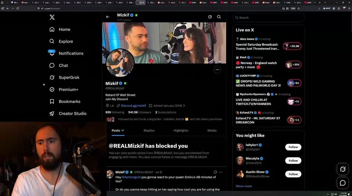 Mizkif blocked on Twitter