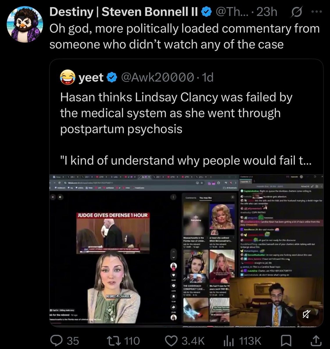 Destiny on Lindsay Clancy commentary