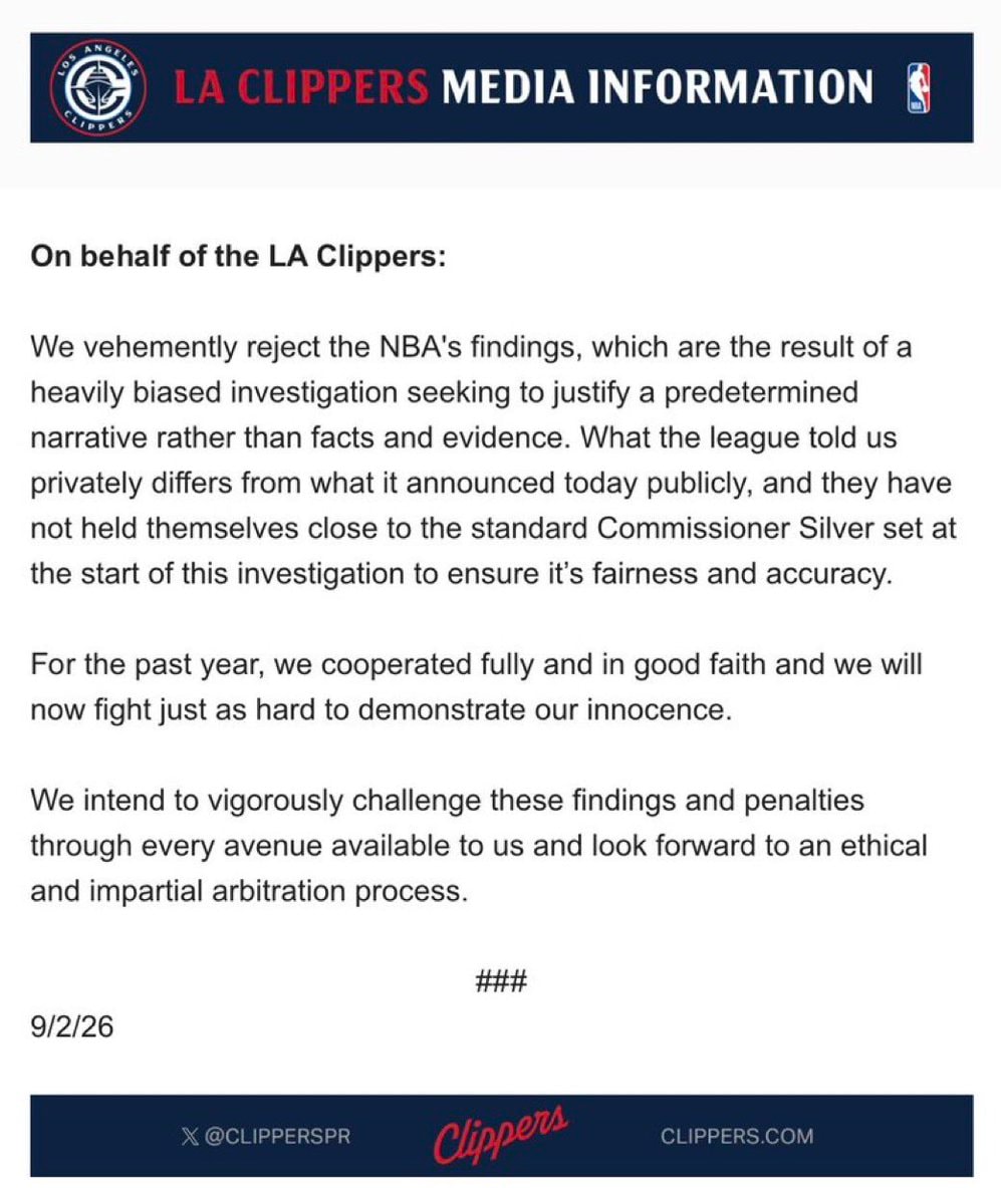 Clippers reject NBA findings