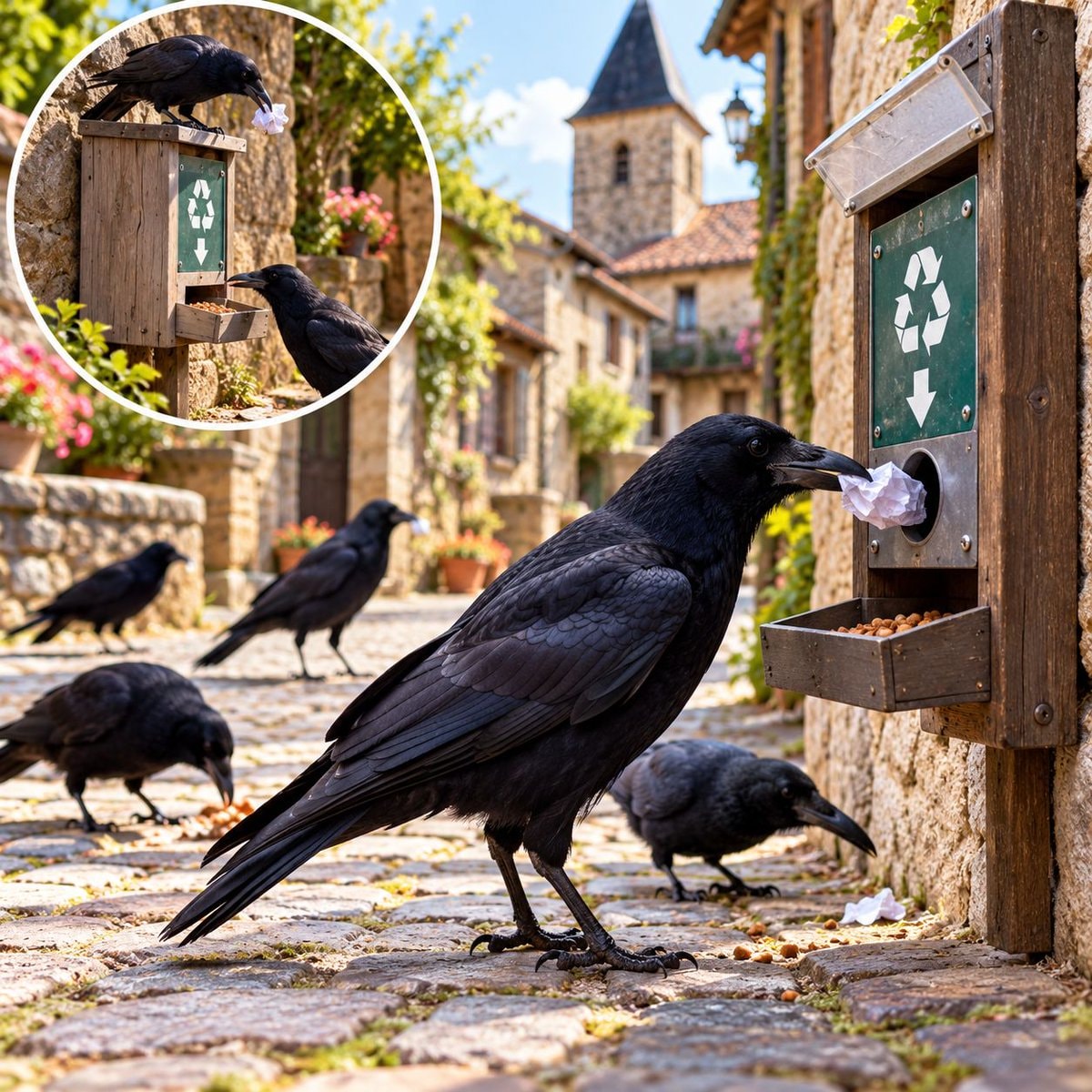Puy du Fou rooks trade litter for food