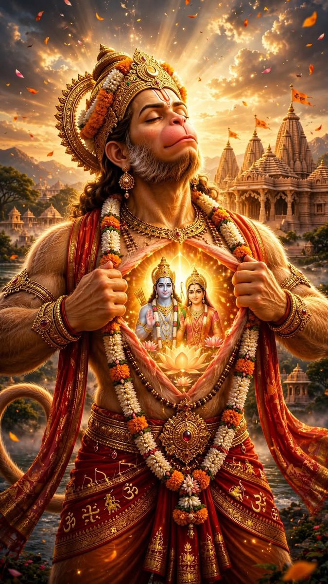 Hanuman opening chest to reveal Rama and Sita