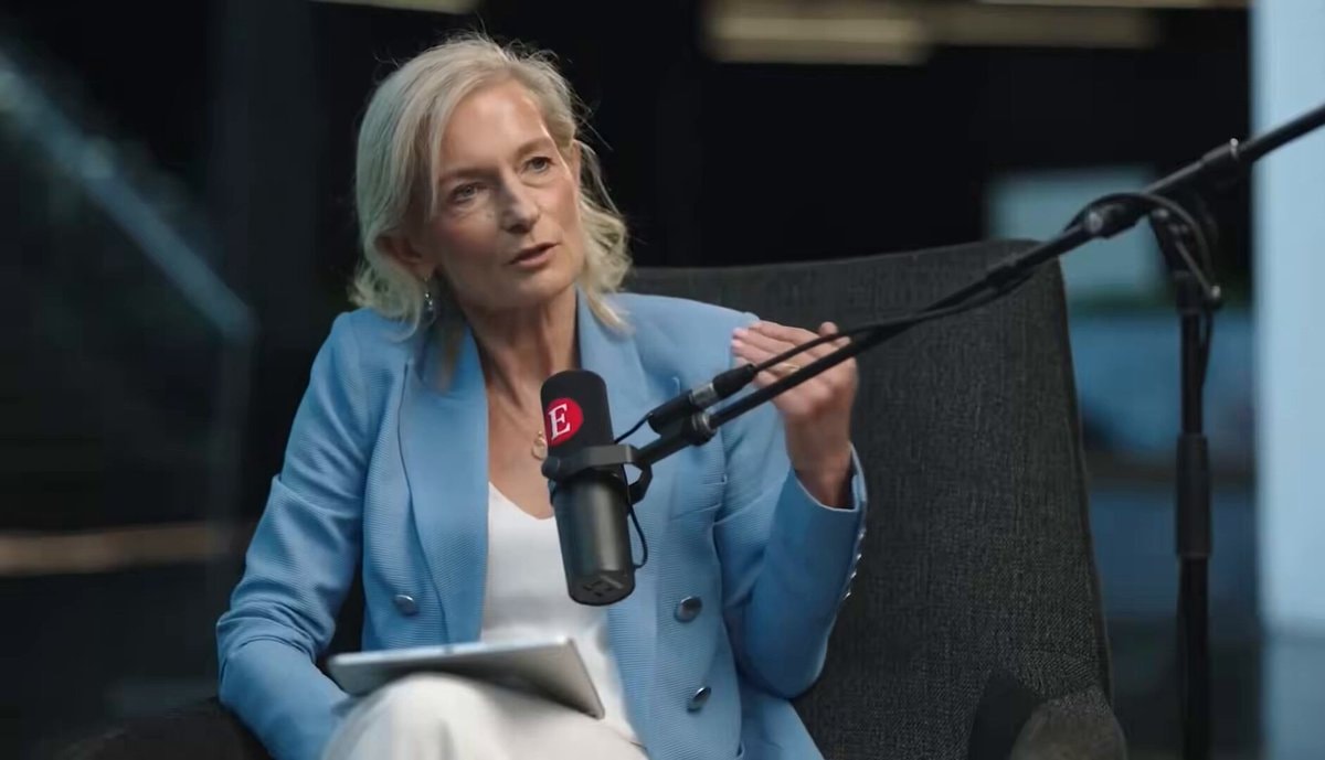 Interview in studio with blonde woman