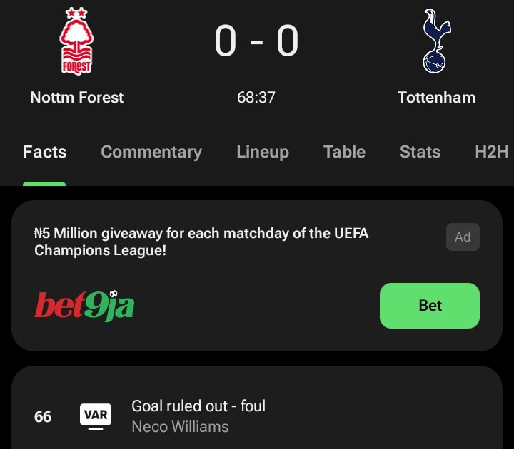 VAR thanks Nottm Forest Tottenham
