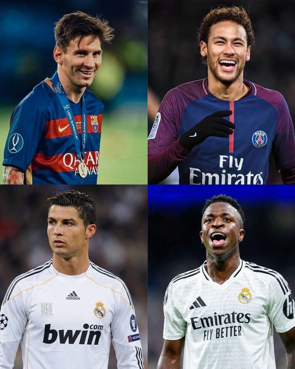 Messi CR7 Neymar Vini Jr stats at 25
