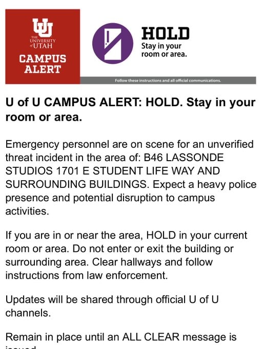 University of Utah campus alert