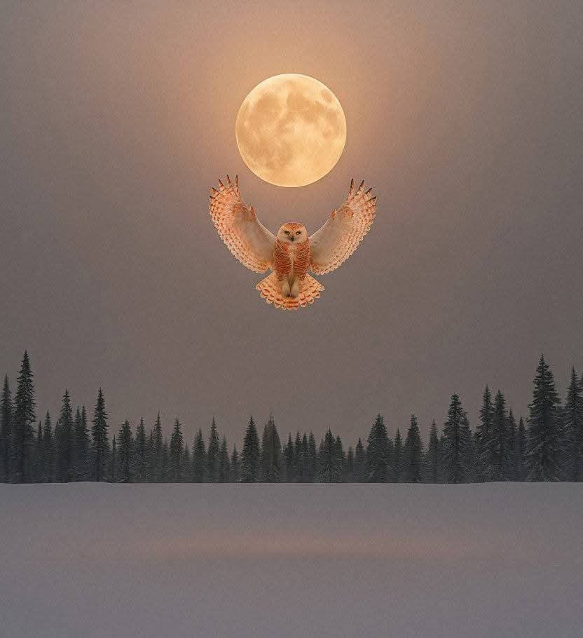 Orange snowy owl Michigan full moon Orange snowy owl Michigan full moon
