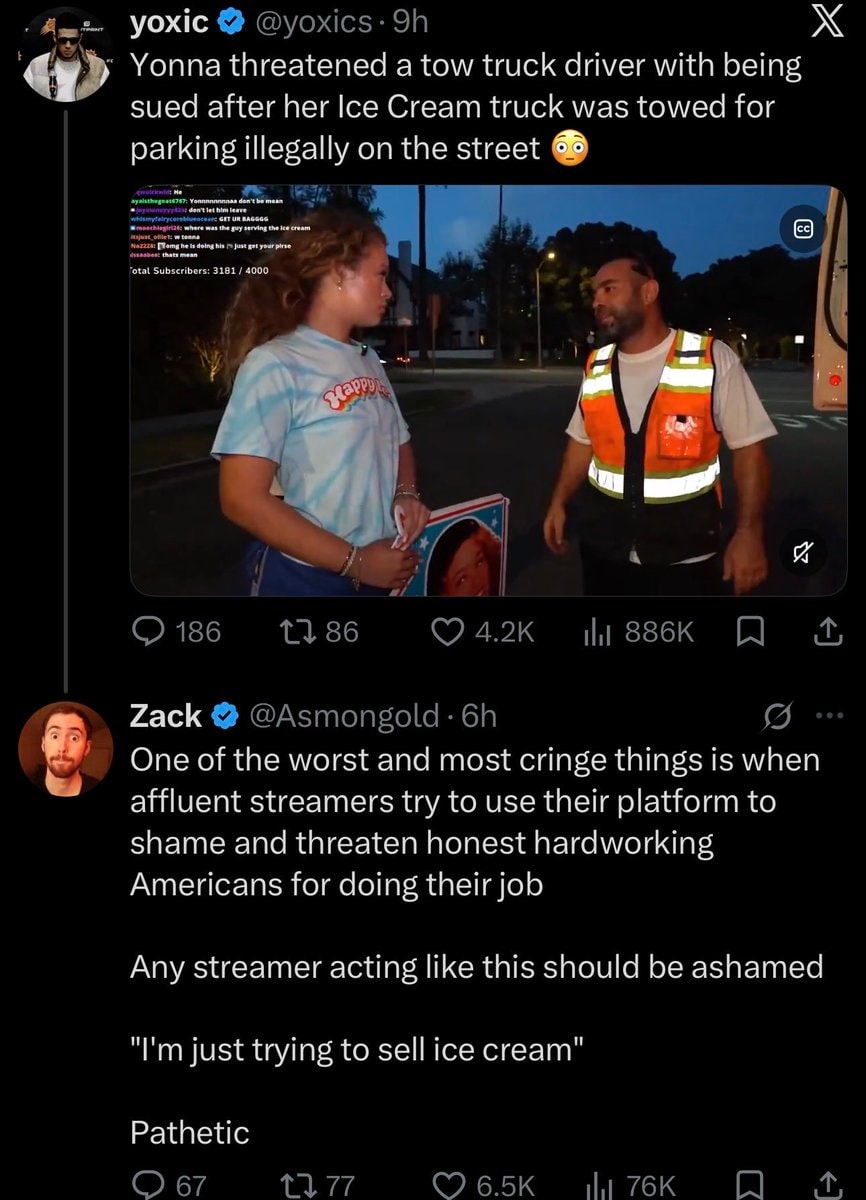 Asmongold on Yonna and the tow truck driver Asmongold on Yonna and the tow truck driver