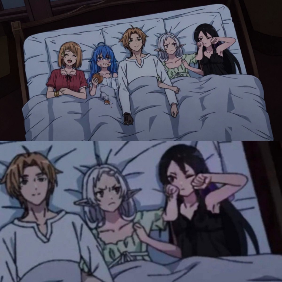 anime characters in bed scene