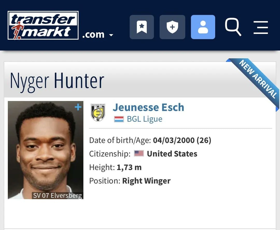 Nyger Hunter right winger transfermarkt
