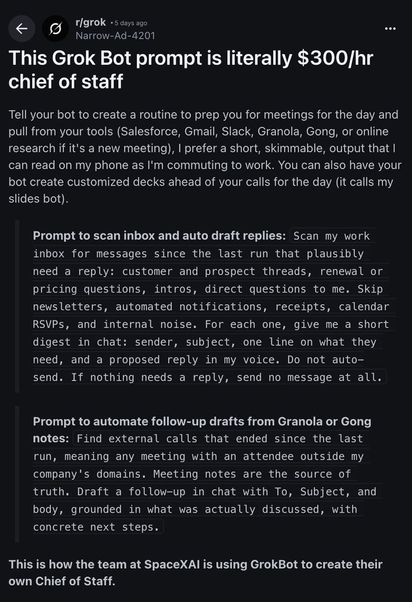 SpaceXAI Grok Bot chief of staff setup