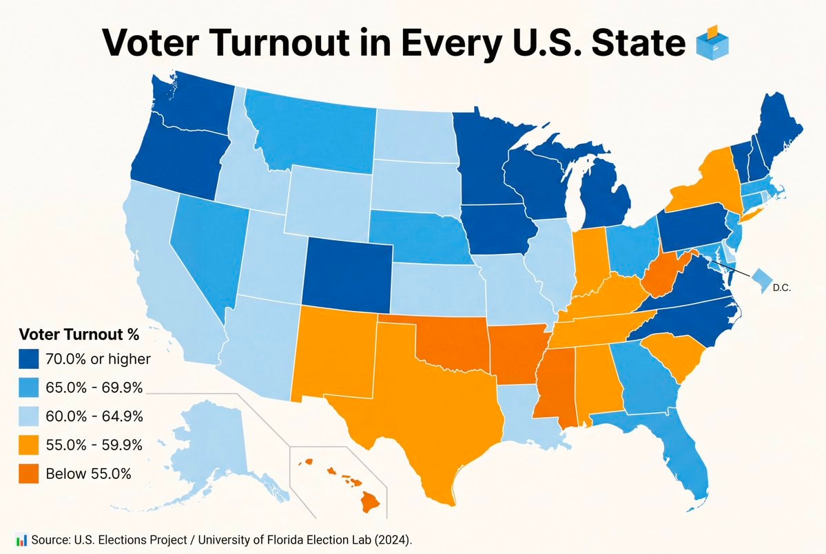 Voter turnout by US state