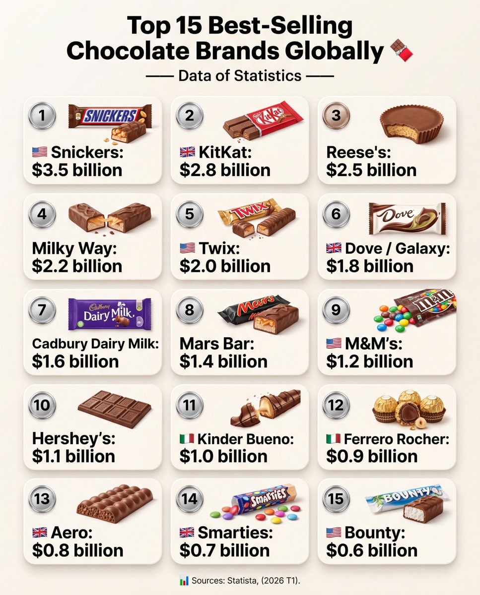 Top 15 best-selling chocolate brands globally