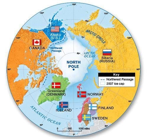 Arctic trade routes map