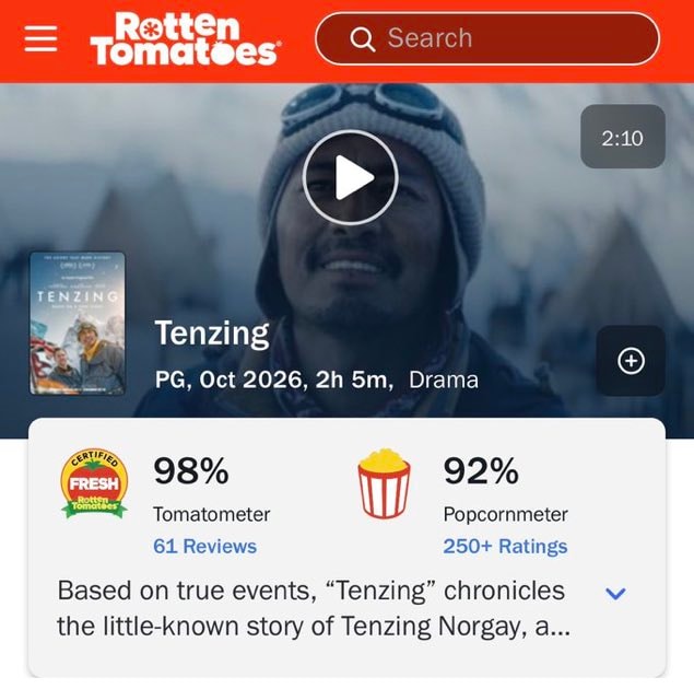 Tenzing Rotten Tomatoes scores