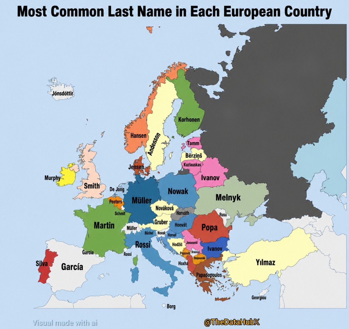 Most Common Last Name in Each European Country