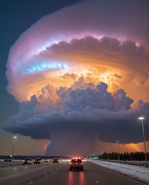 supercell thunderstorm Texas rainbow clouds