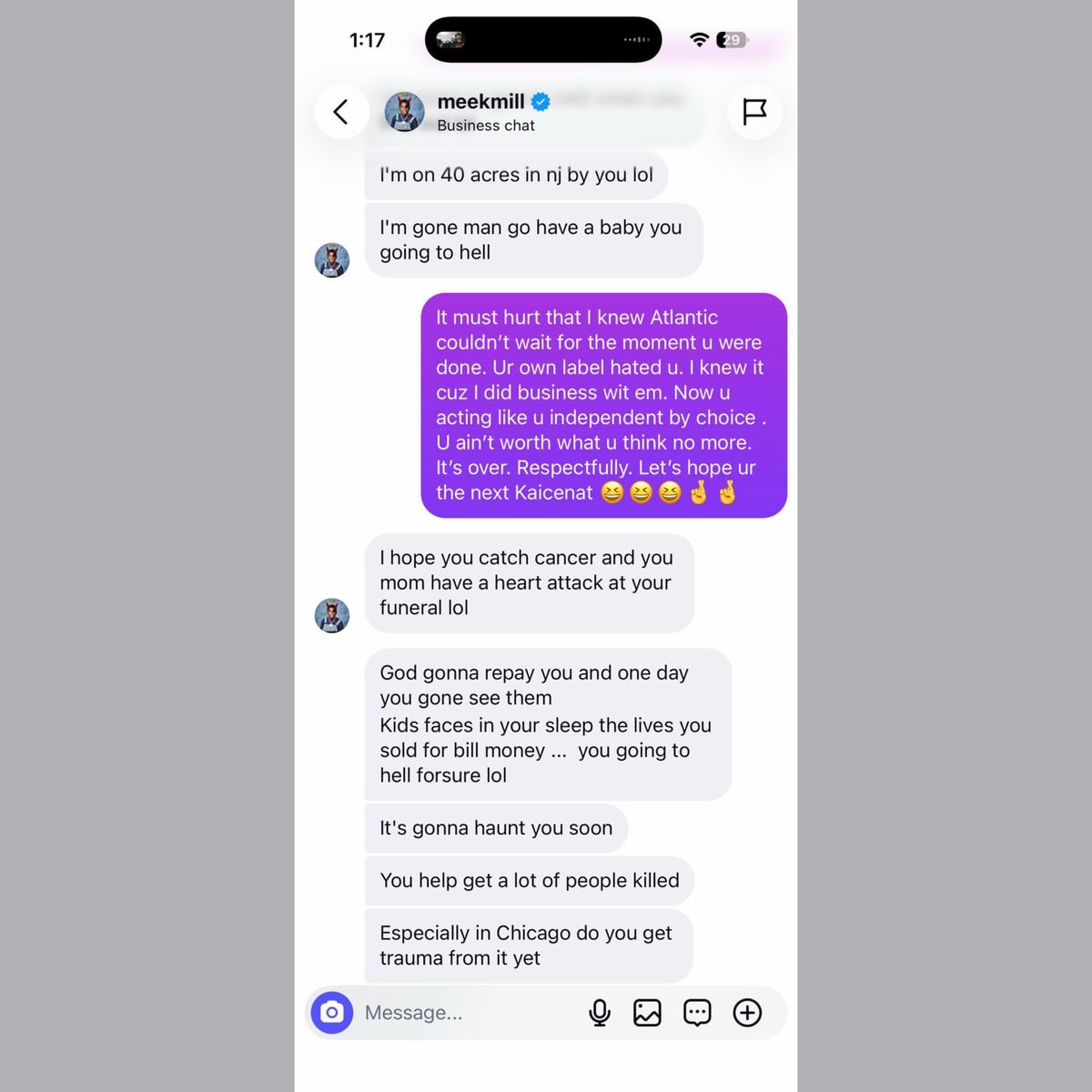 Akademiks Meek Mill DM exchange (photo 2 of 2)
