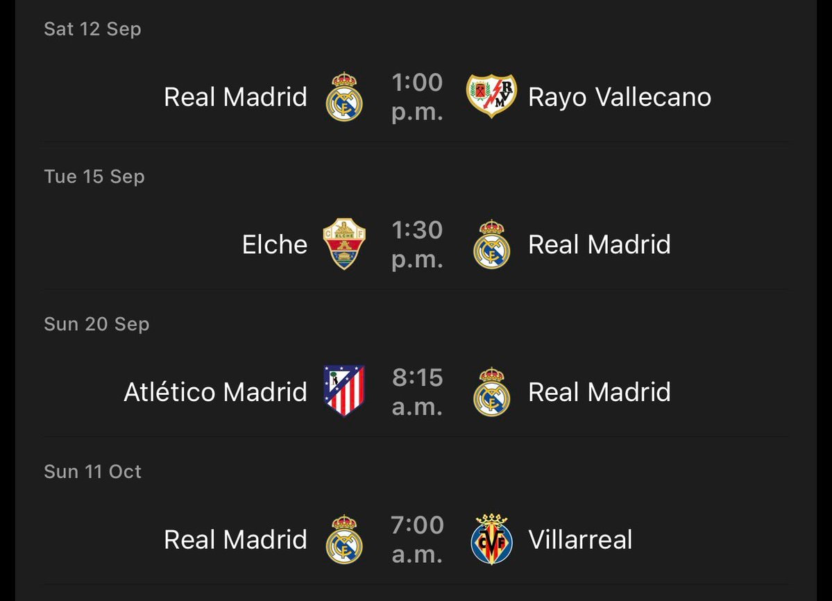 Real Madrid schedule before international break