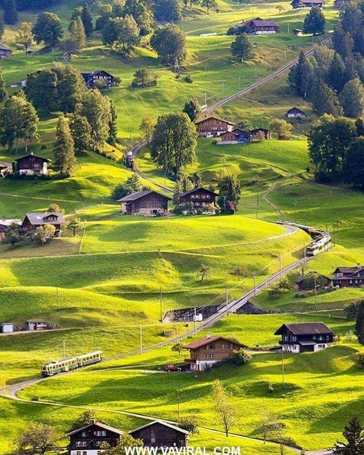 Switzerland countryside train hills