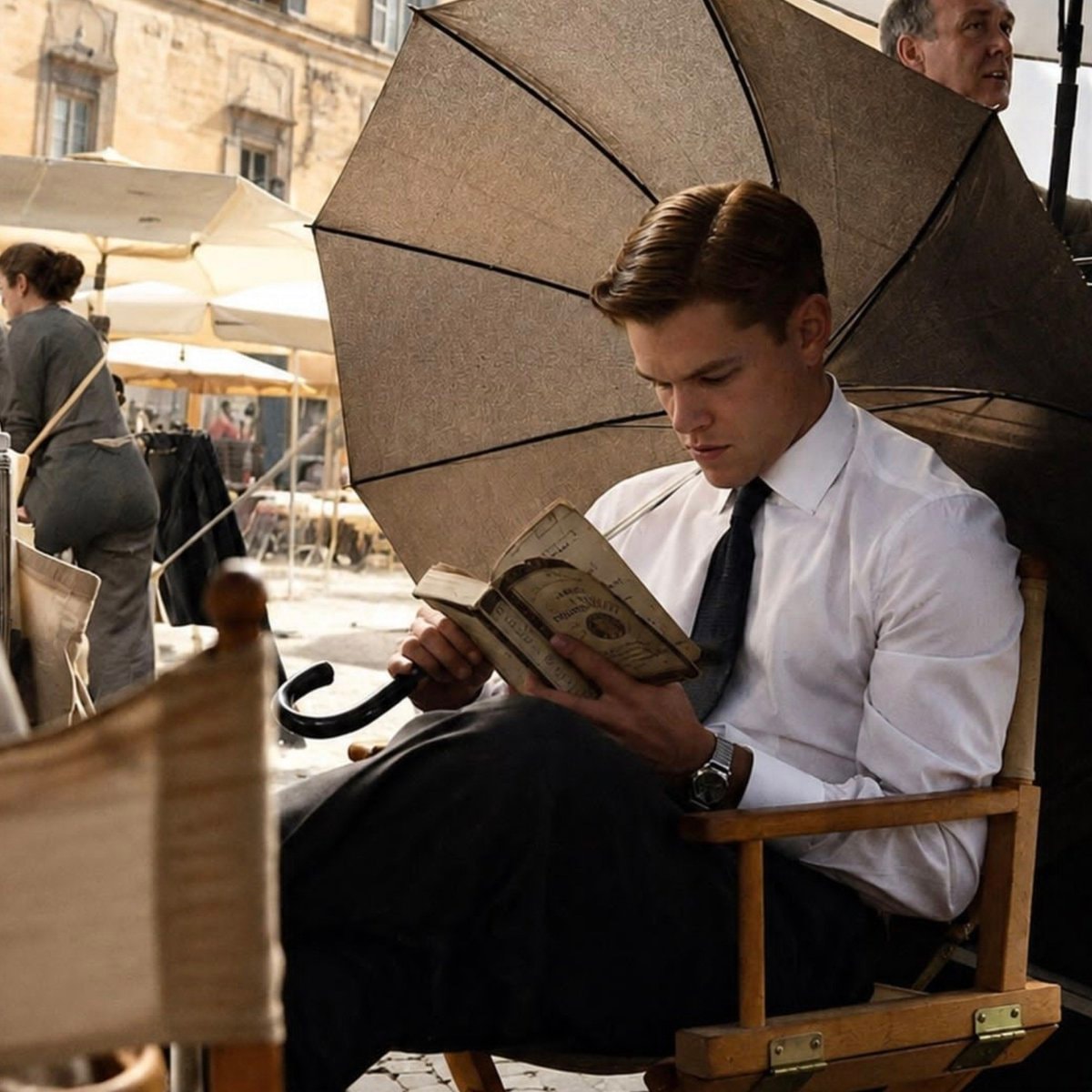 Matt Damon reading The Odyssey on set (photo 2 of 2)