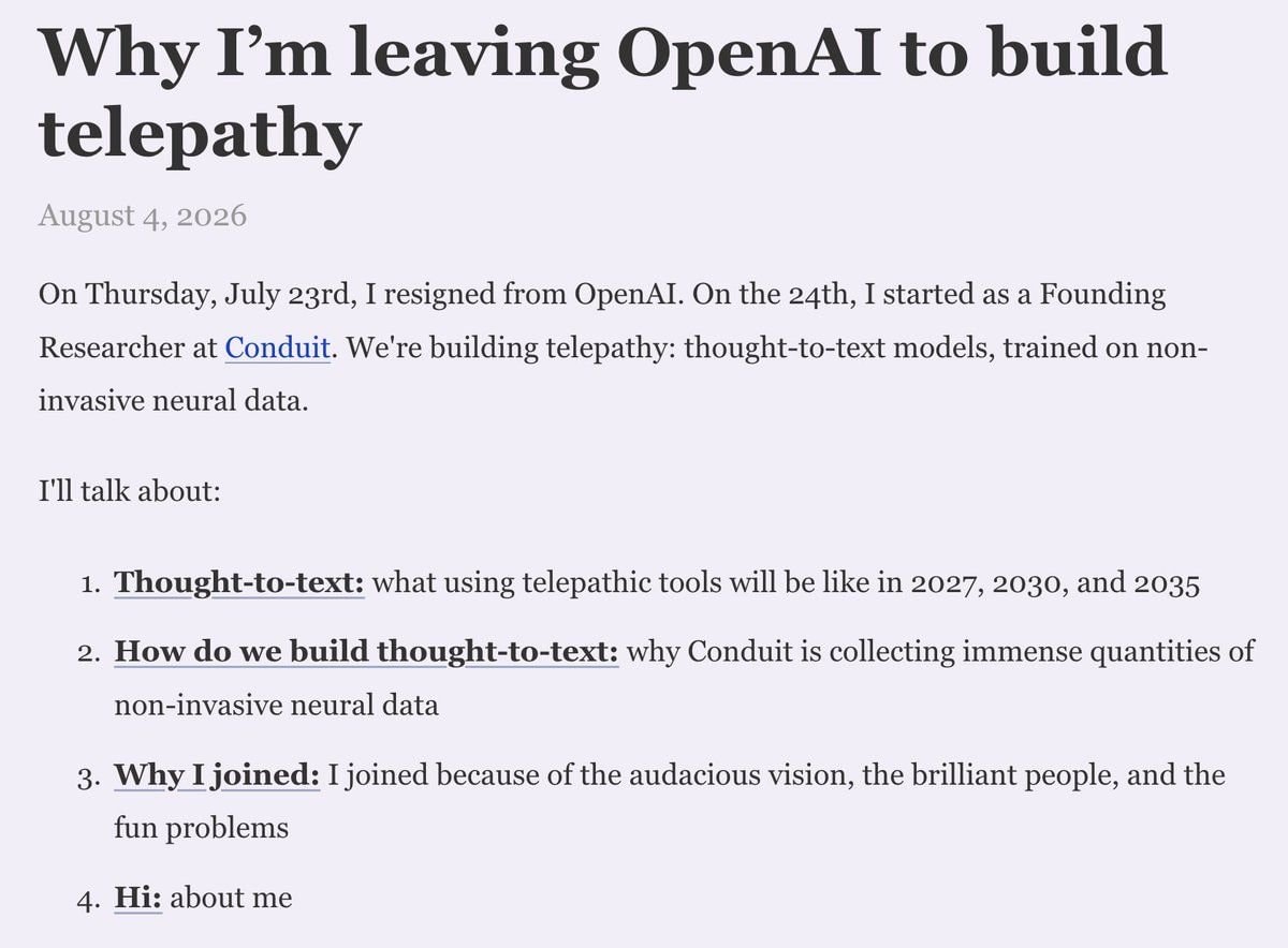 Why I'm leaving OpenAI to build telepathy Why I'm leaving OpenAI to build telepathy