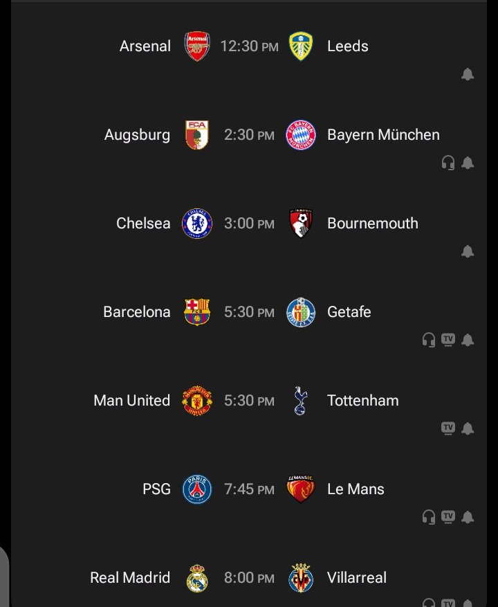 Saturday soccer match schedule