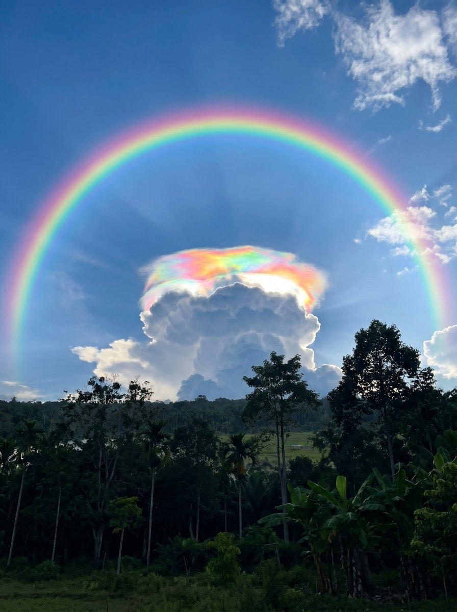 Iridescent cloud and halo simultaneous