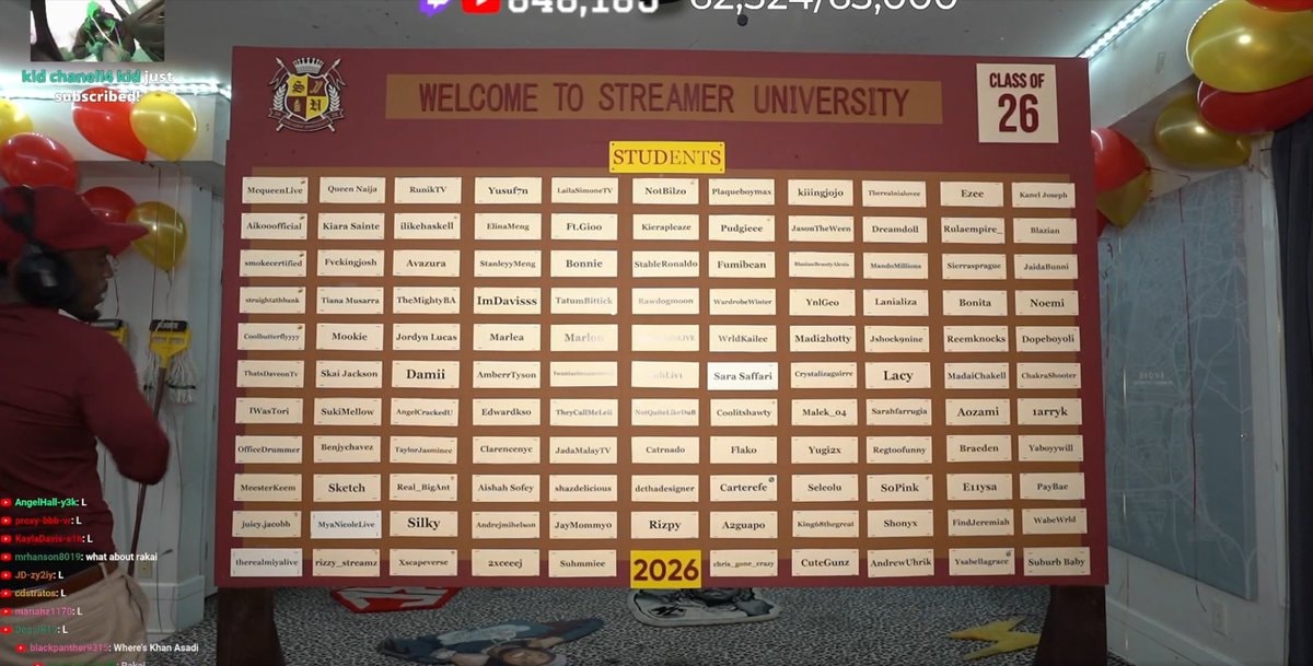 Kai Cenat Streamer University 2026 roster (photo 2 of 2)