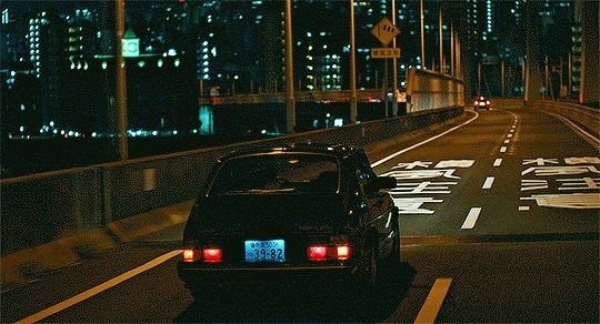 Late night drive city skyline