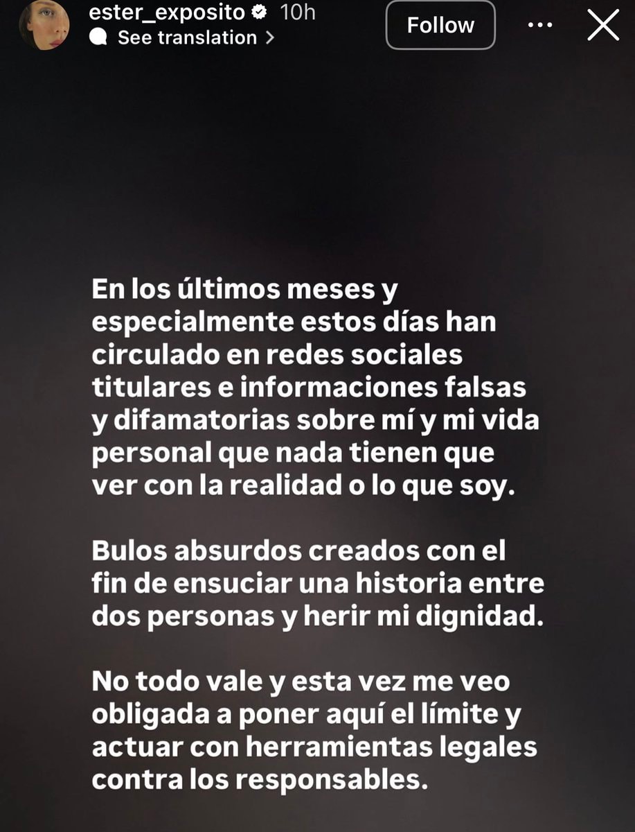 Ester Exposito statement on Instagram (photo 2 of 2)