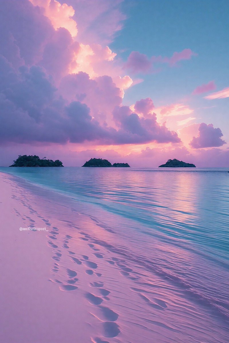 sunset beach with pink sand and islands