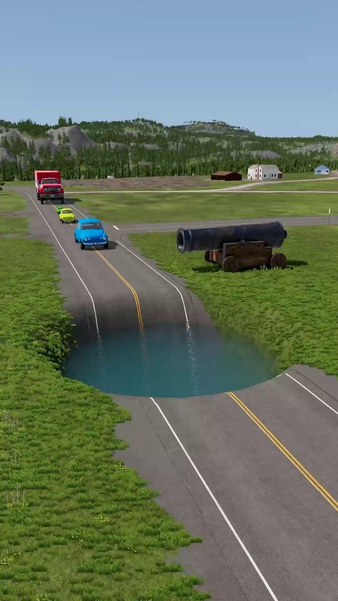 BeamNG Drive cannon water pit crash