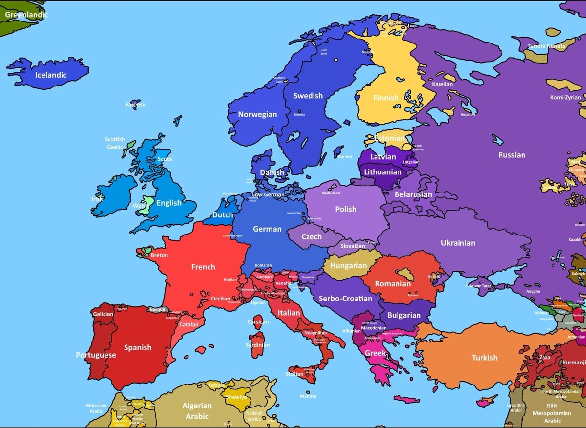 European language map by spoken usage