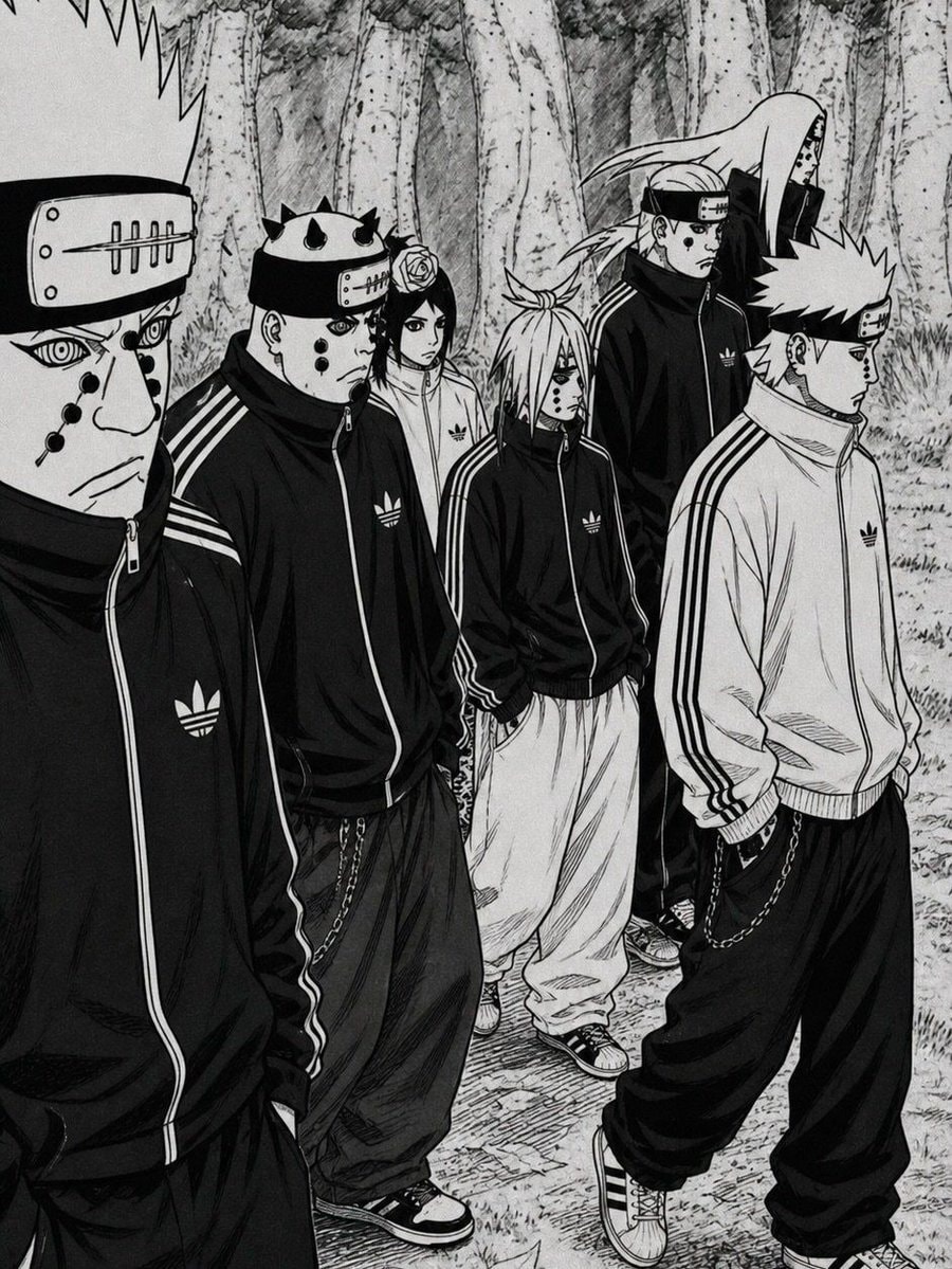 Naruto black and white illustration