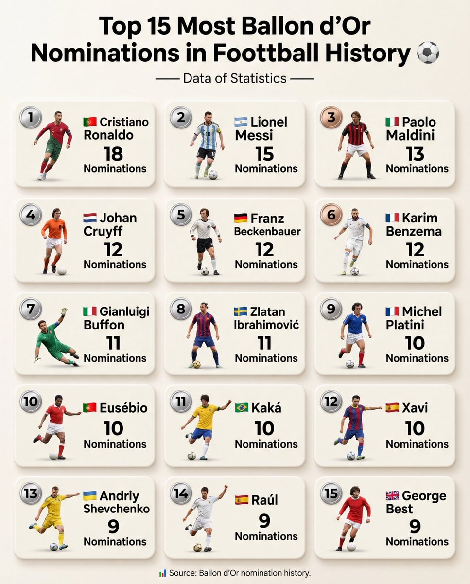 Top 15 Ballon d'Or nominations