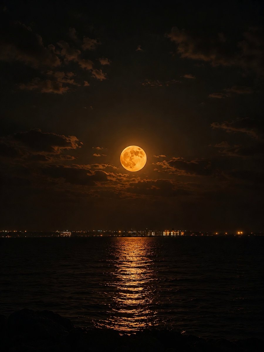 Full moon over ocean
