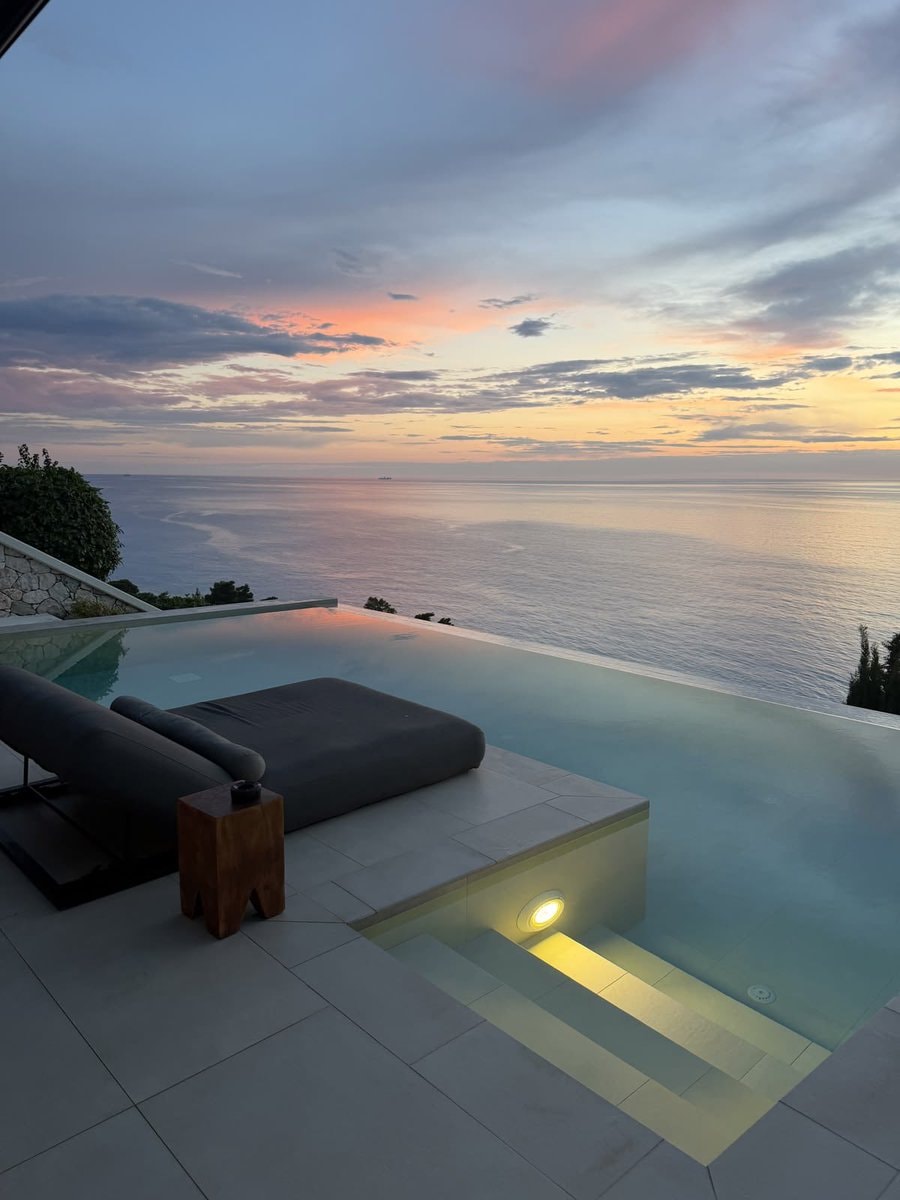 Lefkada Greece infinity pool sunset