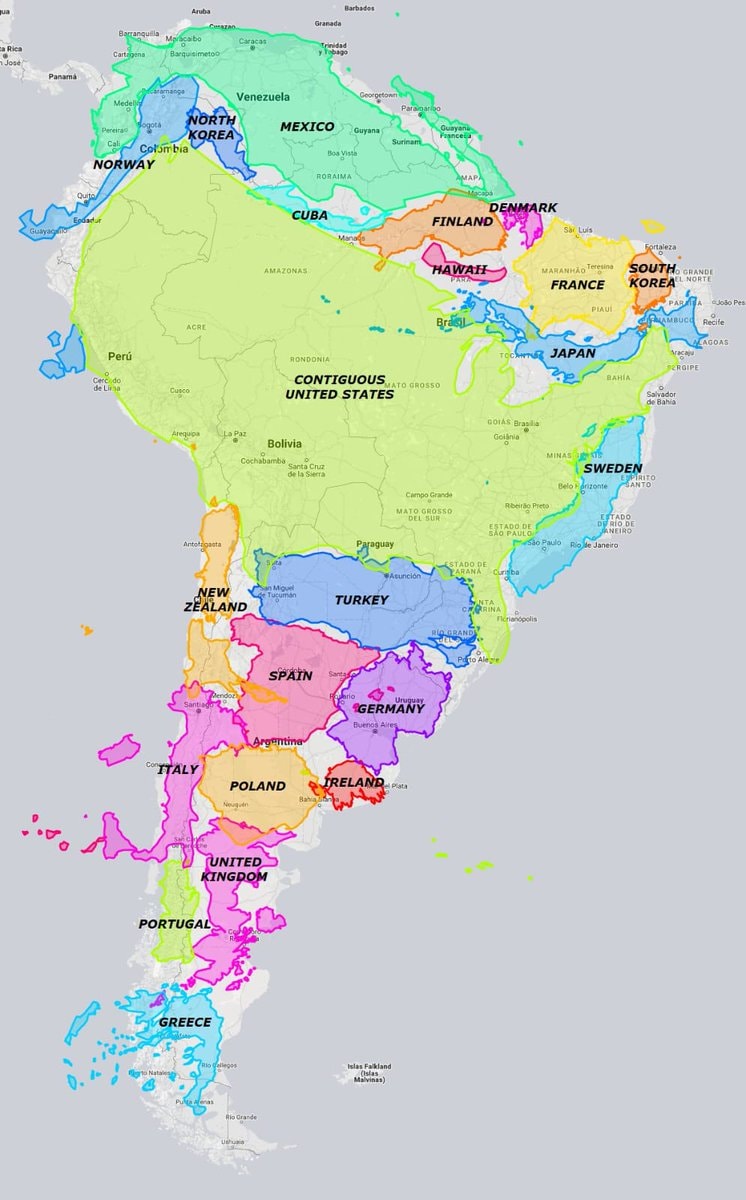South America relative sizes map