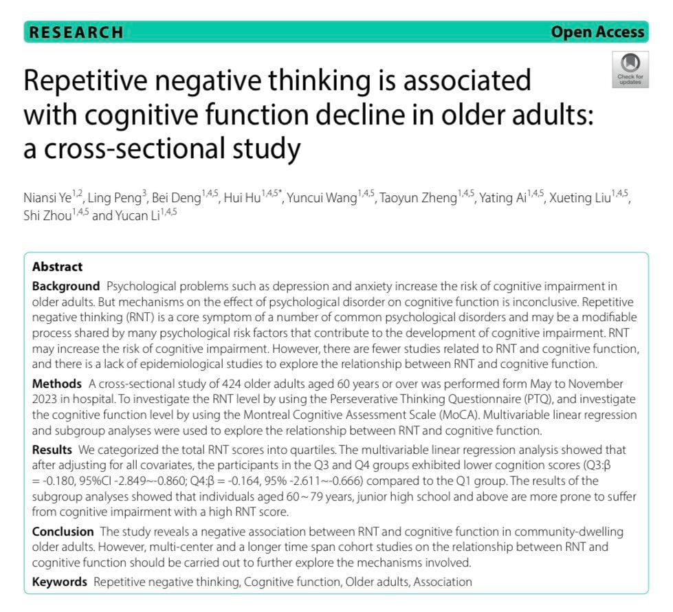 Repetitive negative thinking and cognitive decline
