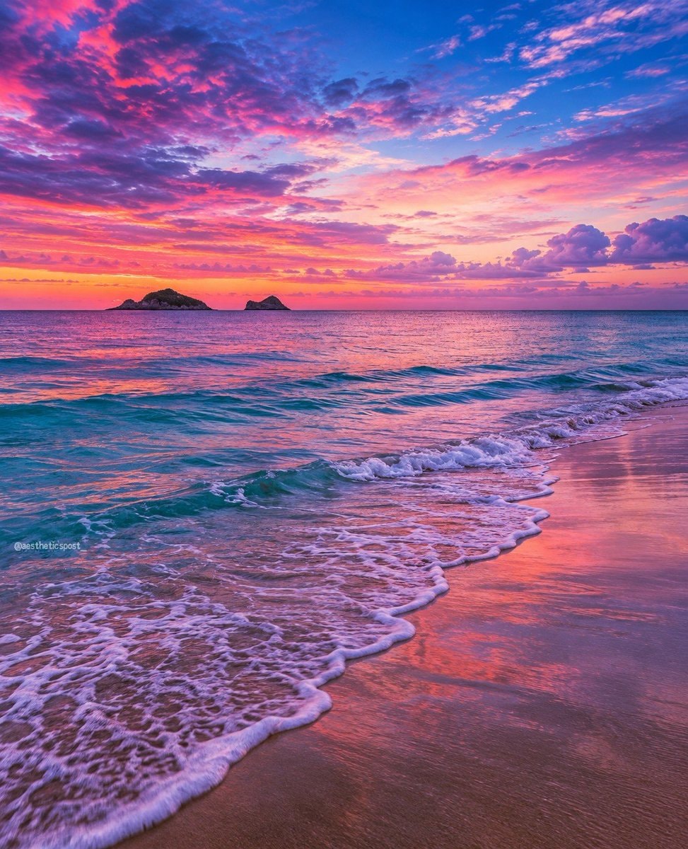 sunset beach with two islands