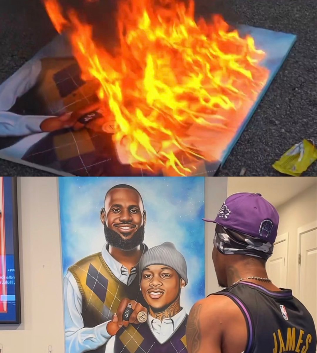 Reggie burns Tylil LeBron painting in diss track